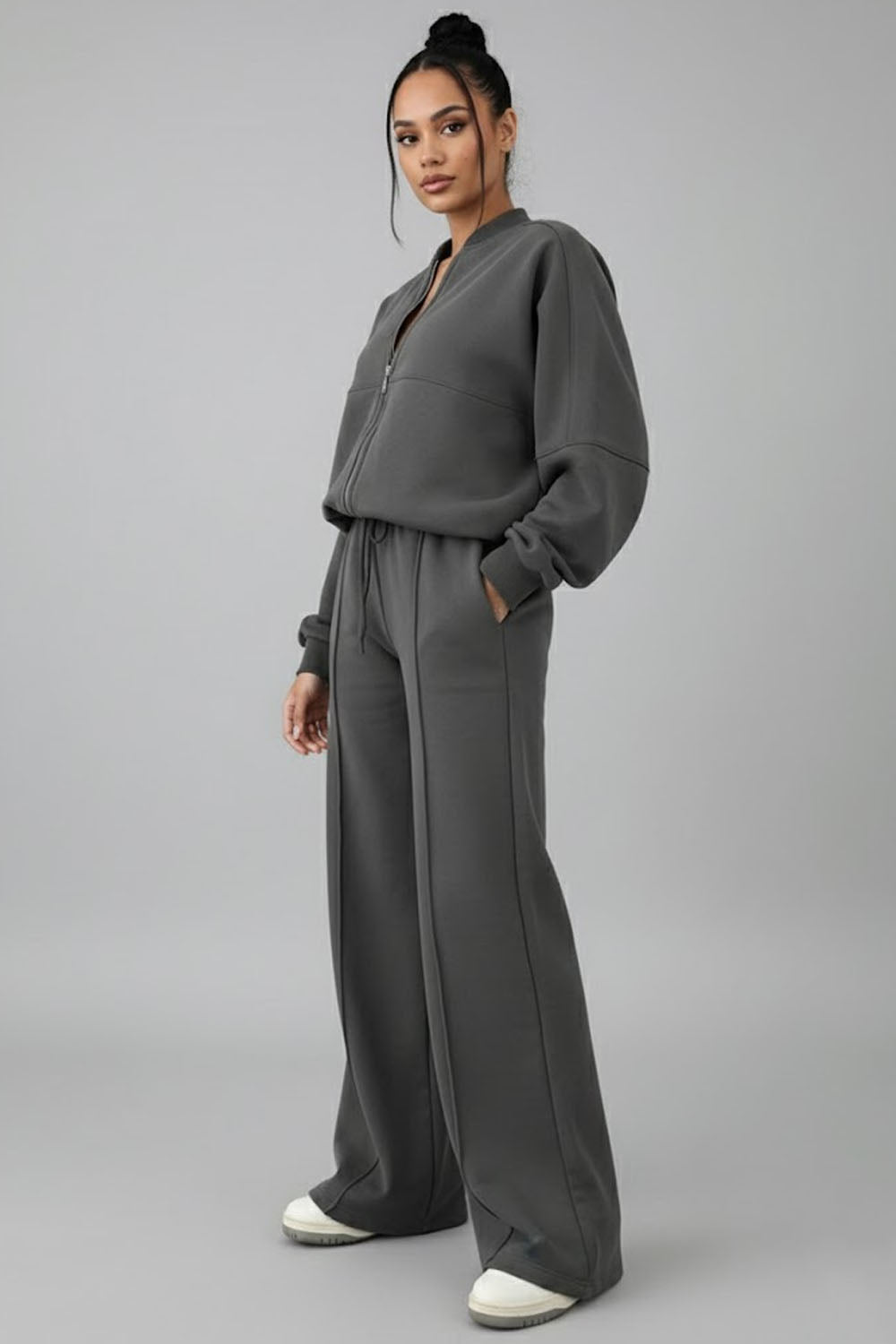 Set Of 2 :- Winter Fleece Dark Grey Co-Ord Set