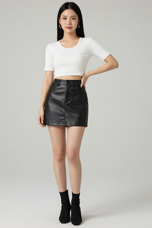 Black Faux Leather Mini Skirt
