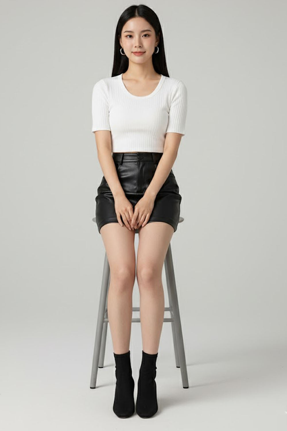Black Faux Leather Mini Skirt For Women
