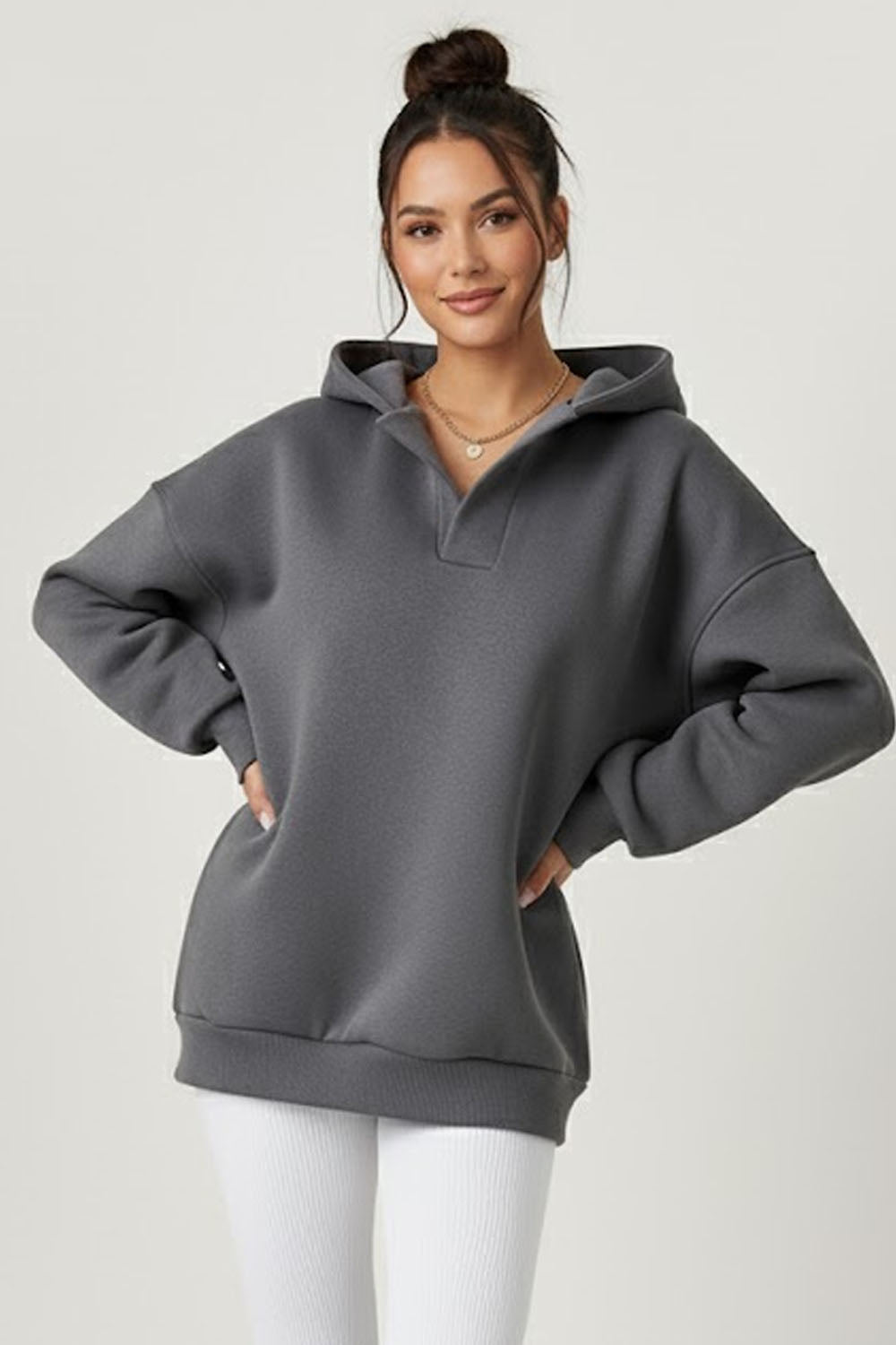 Winter Grey Long Sleeves Oversized Hoodie for Women