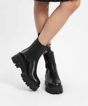 Black Leather With Snake Print Boot