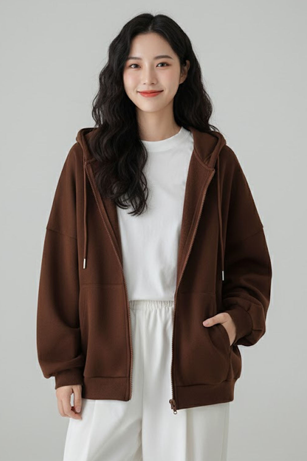Winter Cinnamon Brown Oversized Full-Zip Hoodie