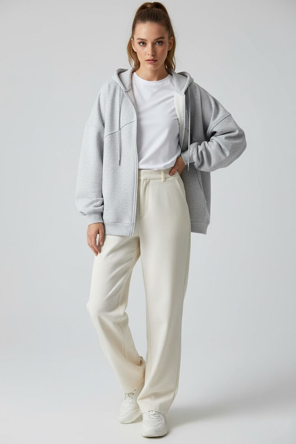 Grey Winter Oversized Full-Zip Hoddie