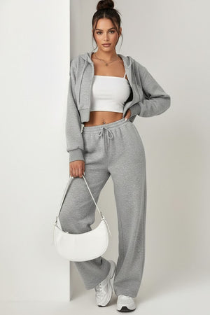 Set of 2-: Grey Cropped Hoodie & Wide-Leg Trouser
