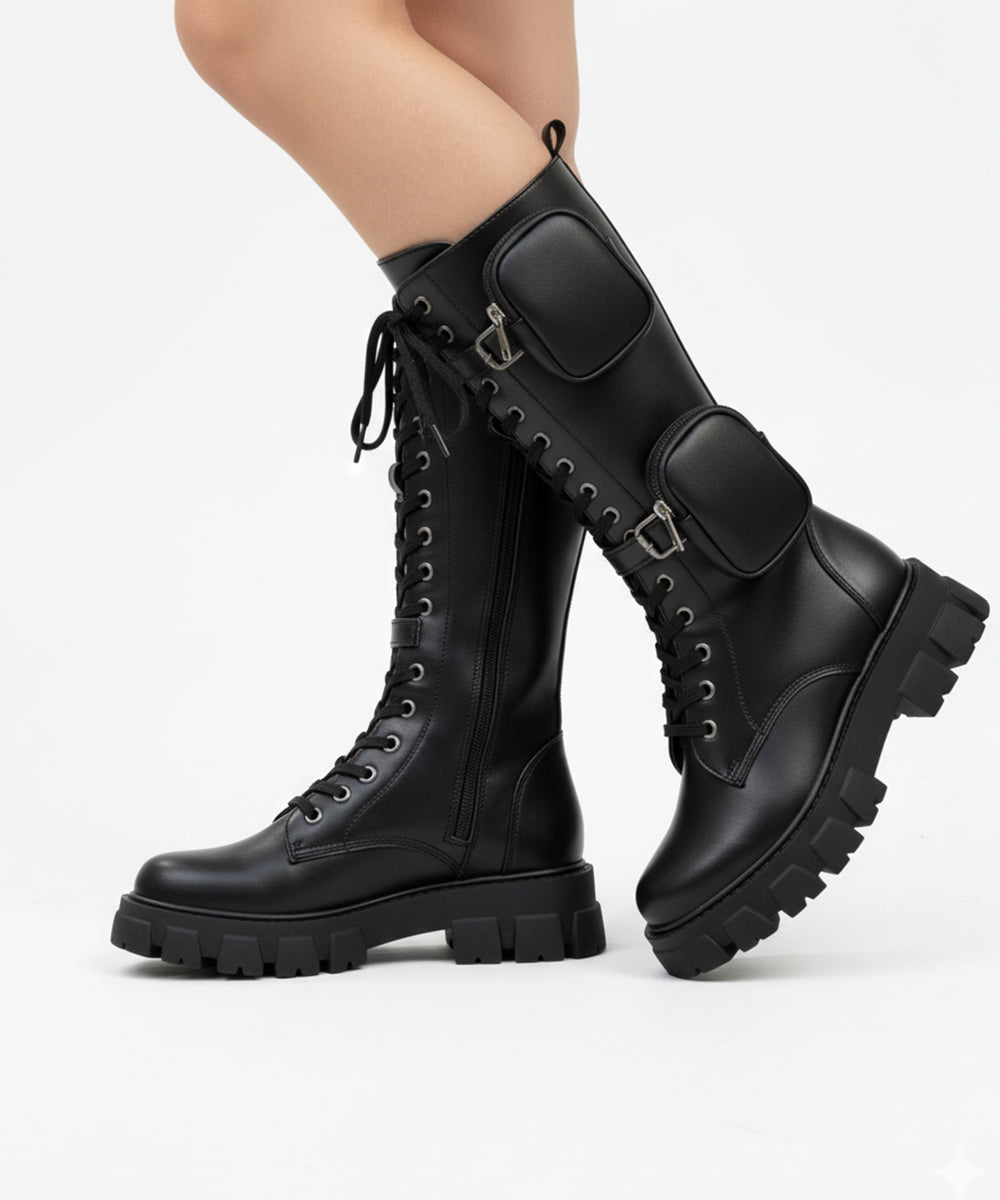 Street Chic Lace-Up Black Boots