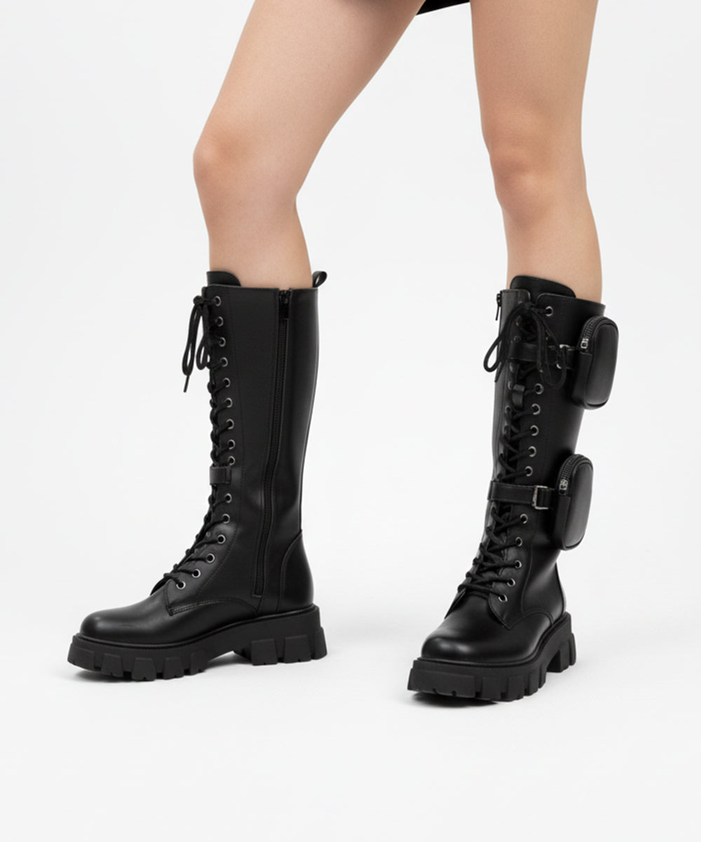 Street Chic Lace-Up Black Boots