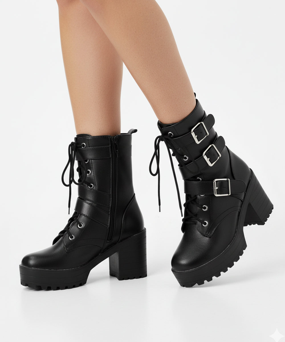 Buckle Strap Black Boots