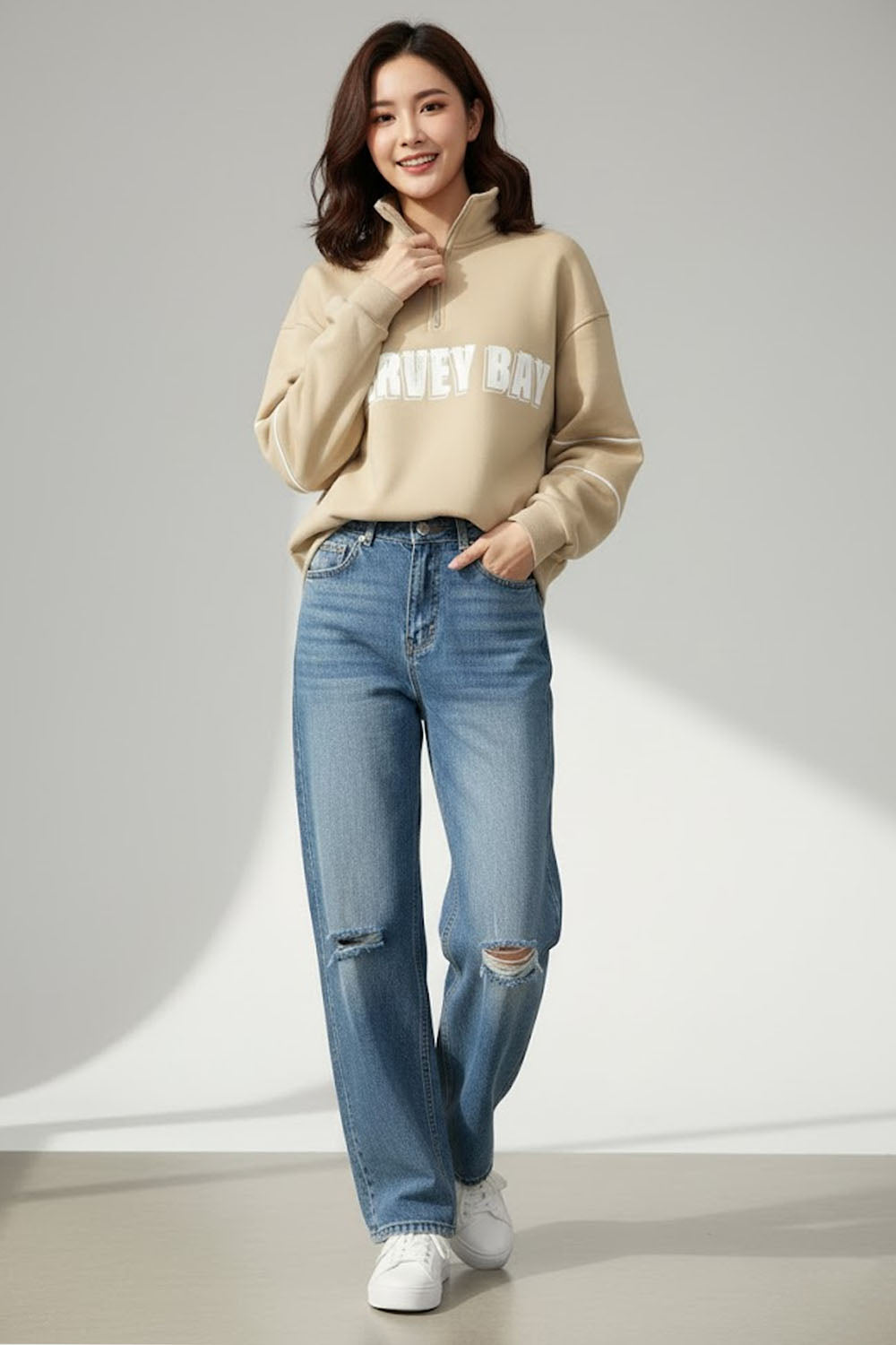 Winter Khaki Fleece Drop Shoulder Oversized Sweatshirt