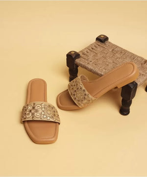 Gold Embroidered Ethnic Flat