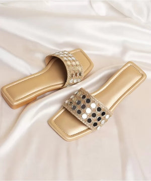 Mirror Work Square Toe Flats