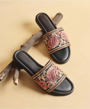 Multicolour Paisley Motif Embroidered Flats