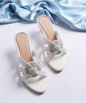 White Rhinestone Kitten Heels