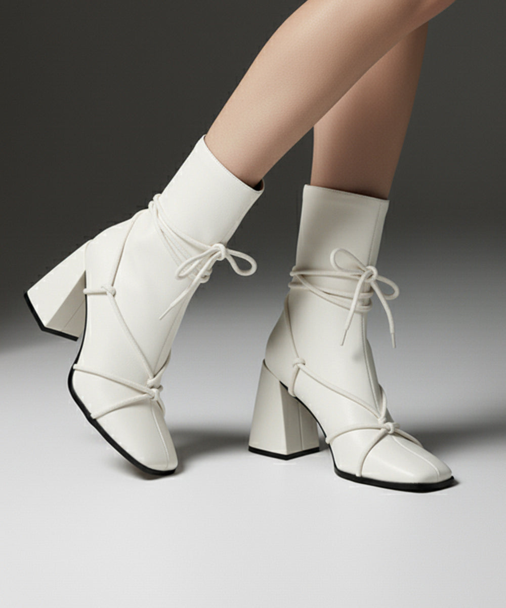Premium - High tie up white boot for women