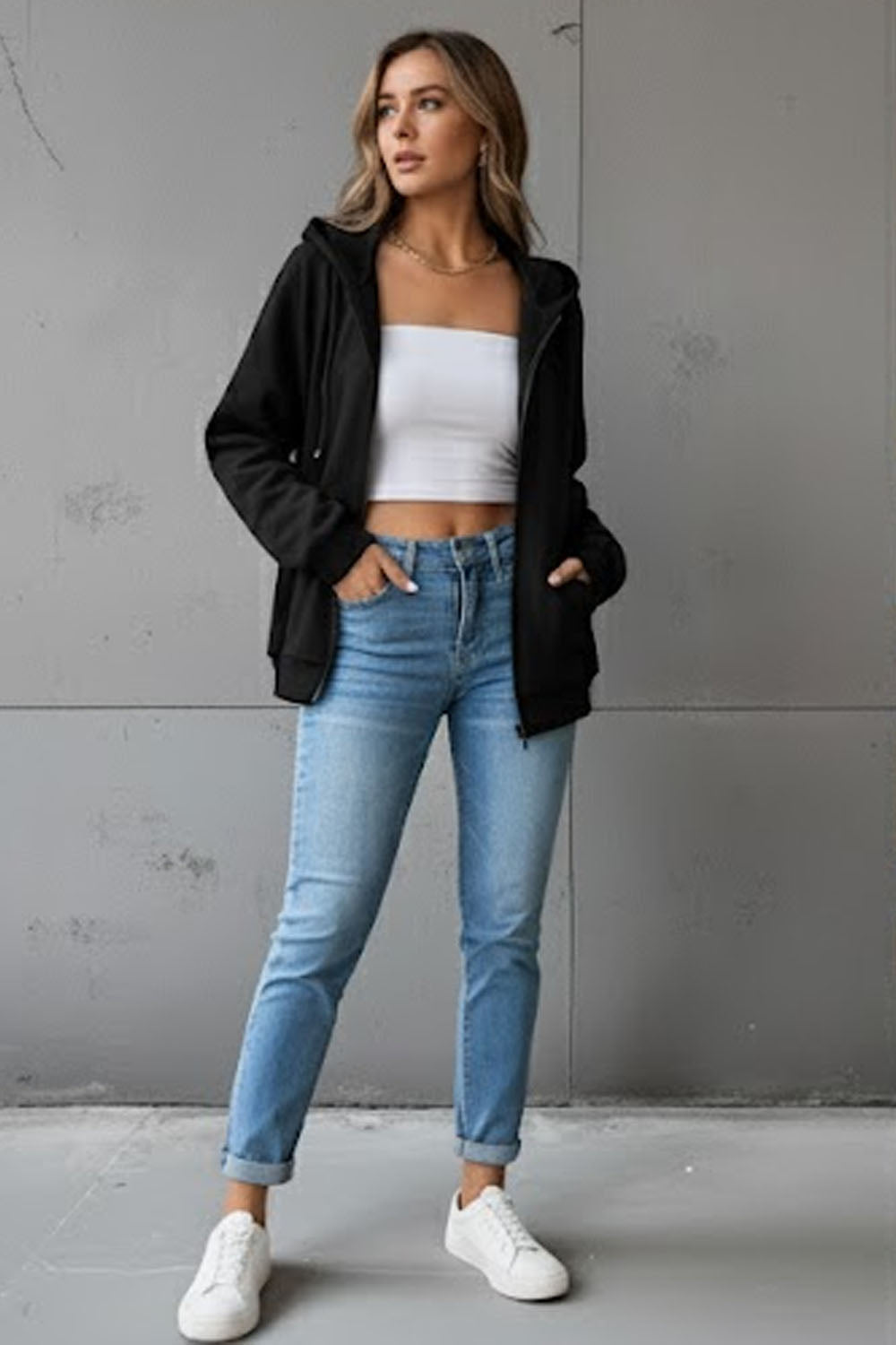 Black Front Open Hoodies For Women
