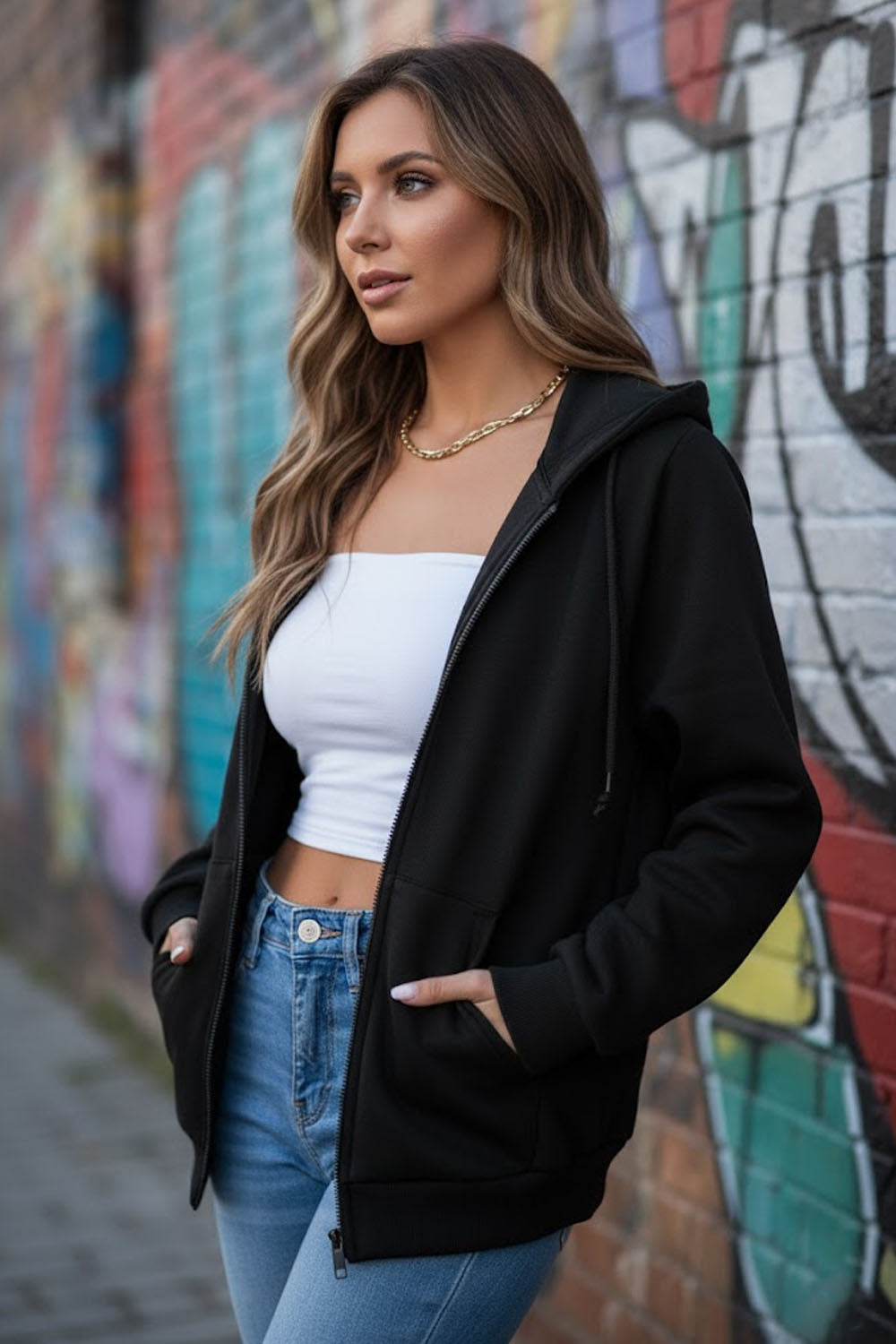 Black Front Open Hoodies