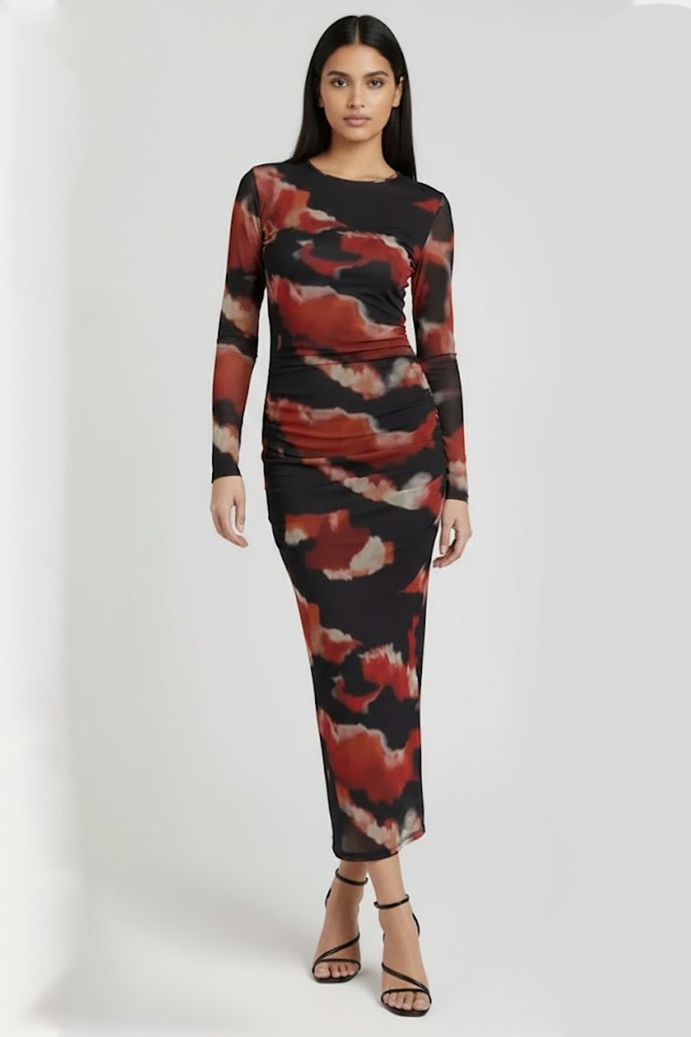 Crimson Cloud Mesh Bodycon Maxi Dress - 94915