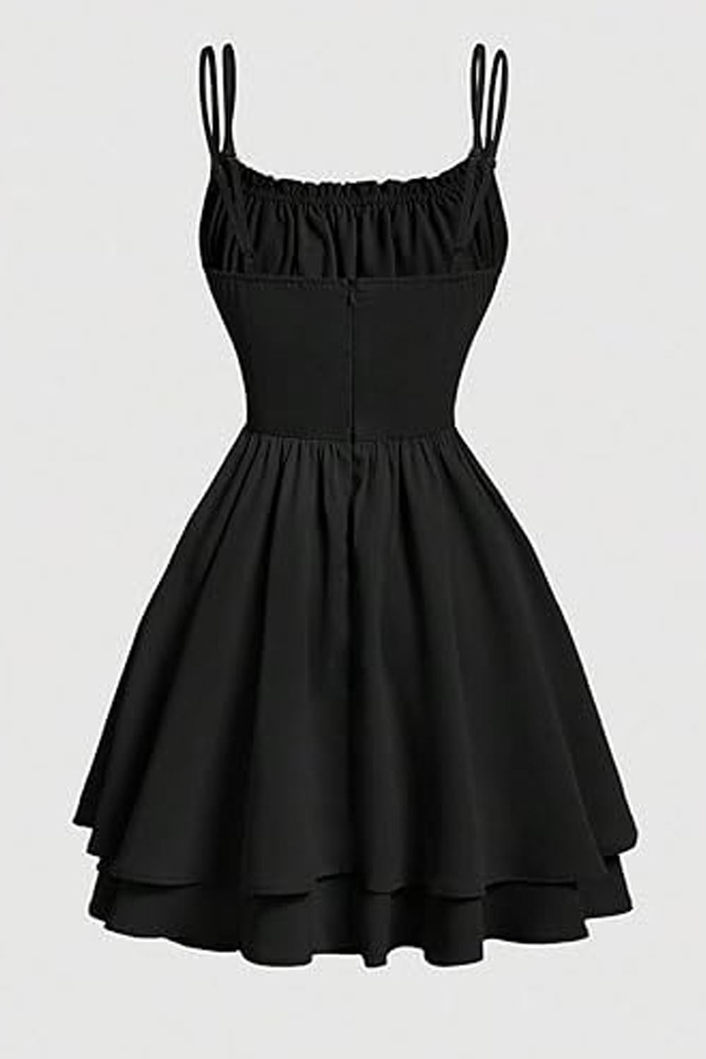 Black Tiered Mini Dress with Spaghetti Straps- 123145