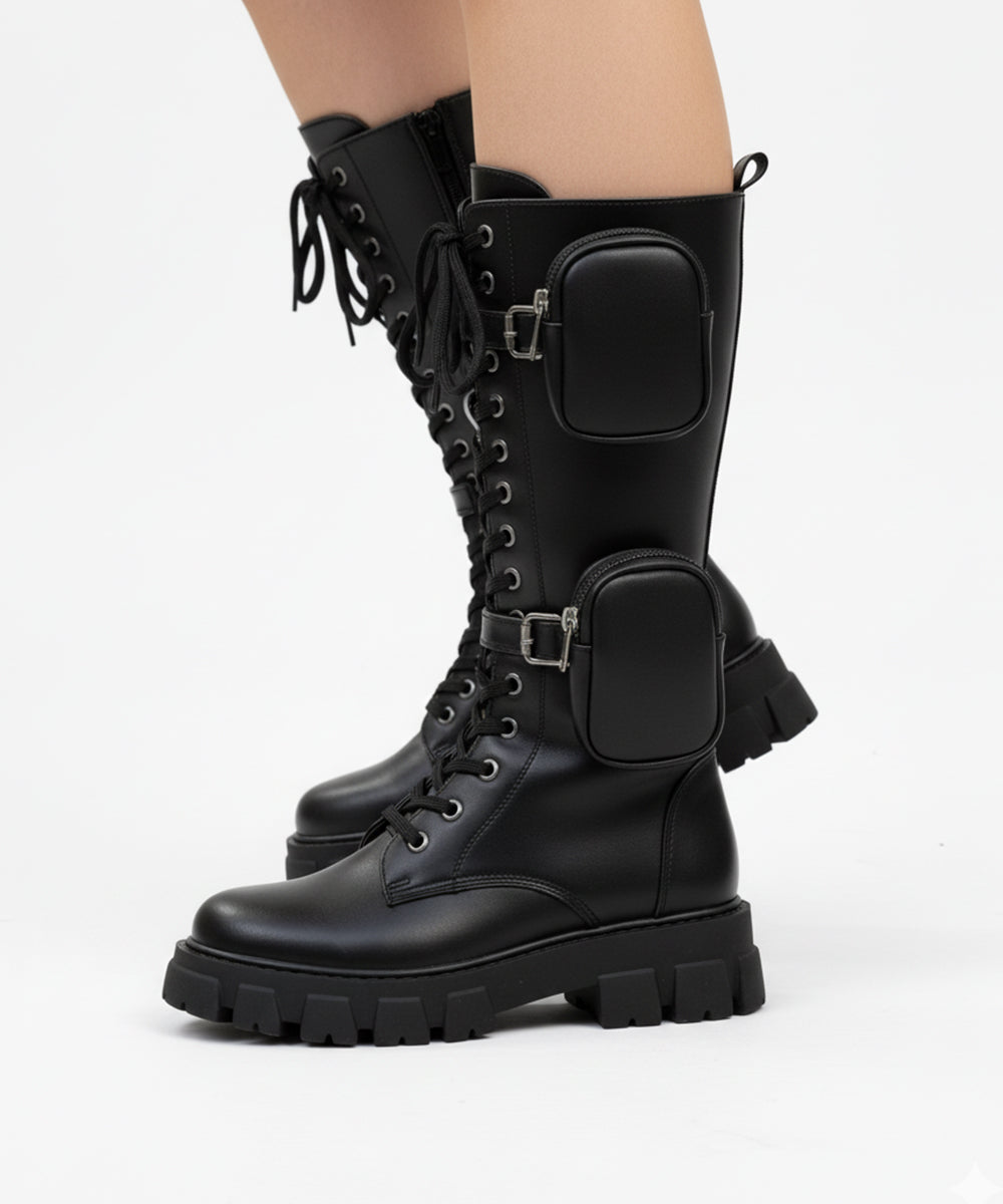 Street Chic Lace-Up Black Boots