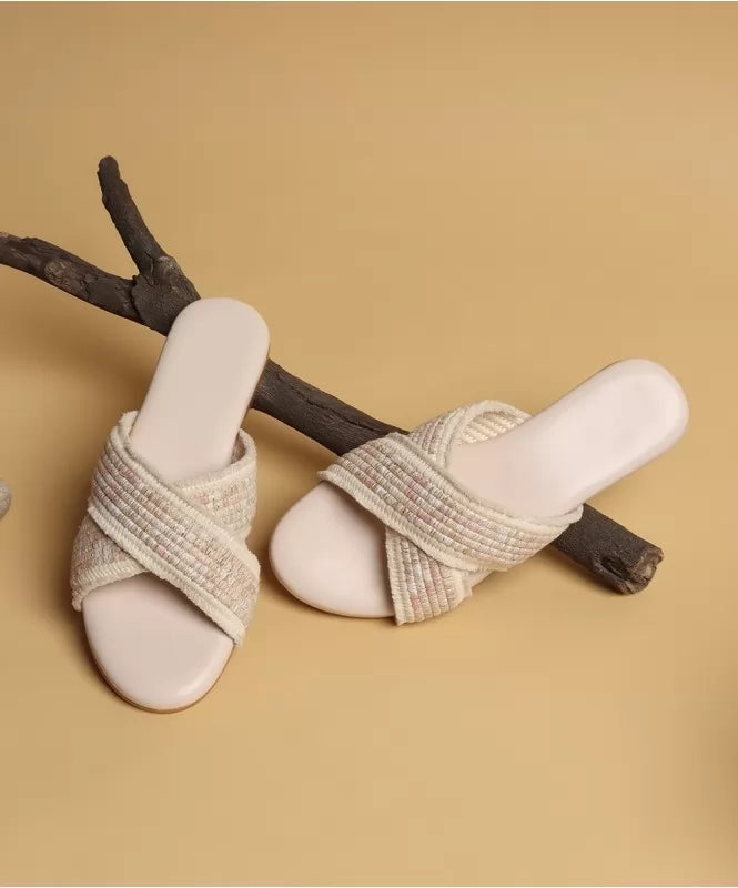 Ivory Handwoven Cross-Strap Flats - 131605