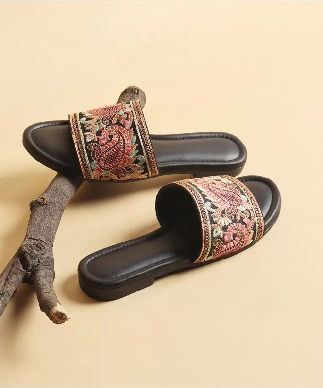 Midnight Paisley Embroidered Slides  - 131607