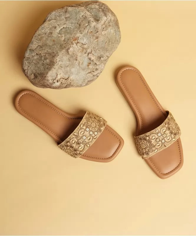 Sundara Handcrafted Gold-Embellished Slides - 131610