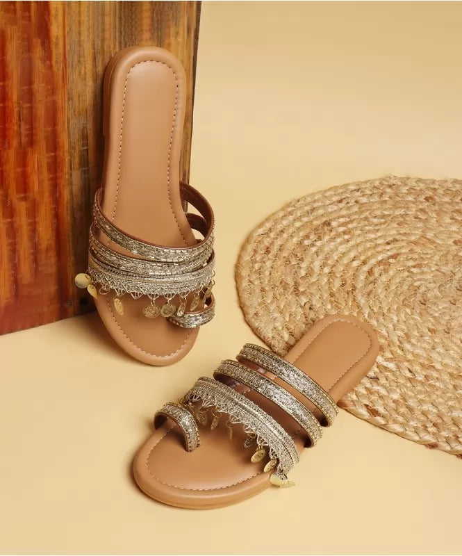 Crystal-Trimmed Thong Heels – Midnight Black - 131629