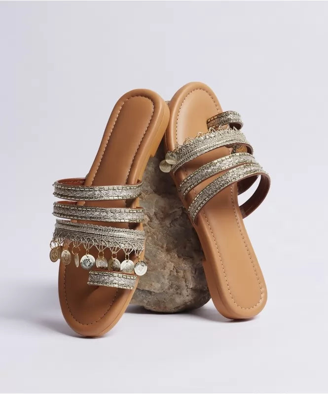 Crystal-Trimmed Thong Heels – Midnight Black - 131629