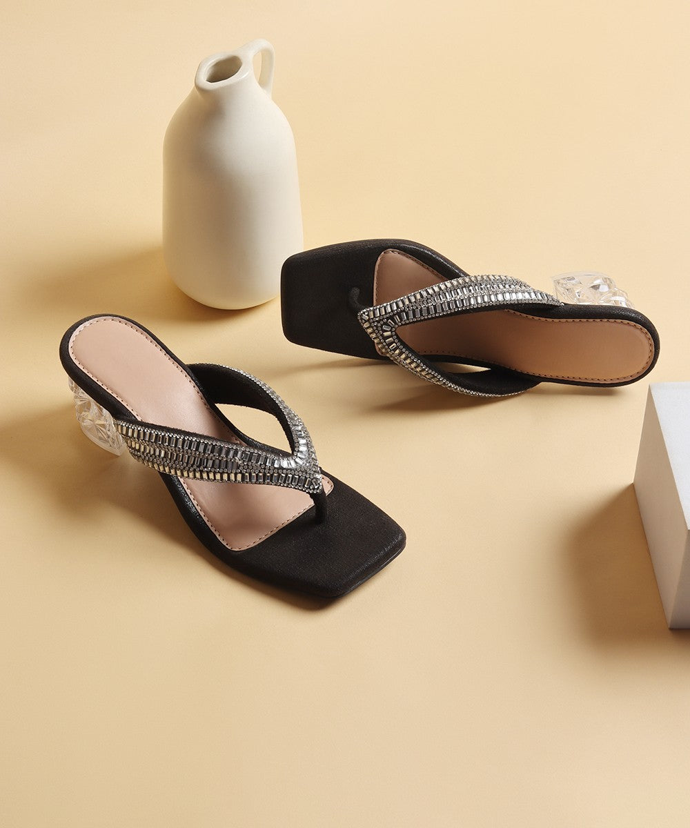 Midnight Knot Crystal Heeled Slides - 131638