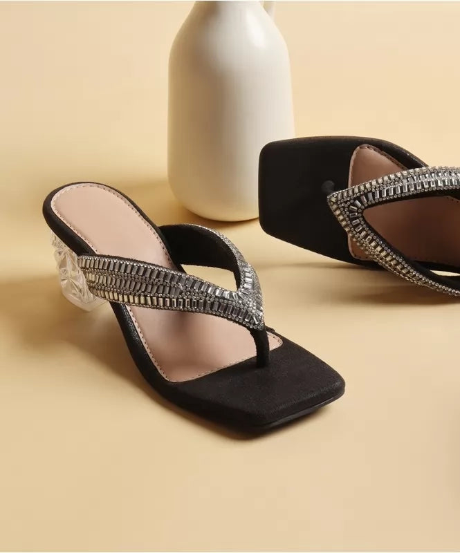 Midnight Knot Crystal Heeled Slides - 131638