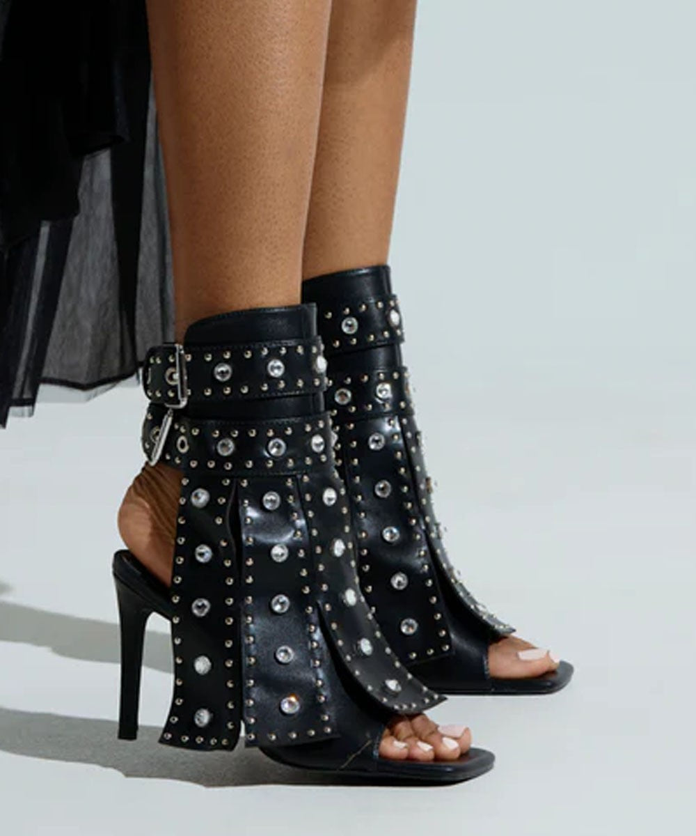 Made on Order- Black Embellished Sandal -133280