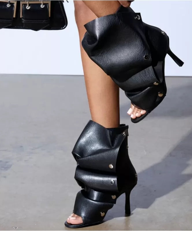 Made on Order-Open Toe Bootie in Black-133291