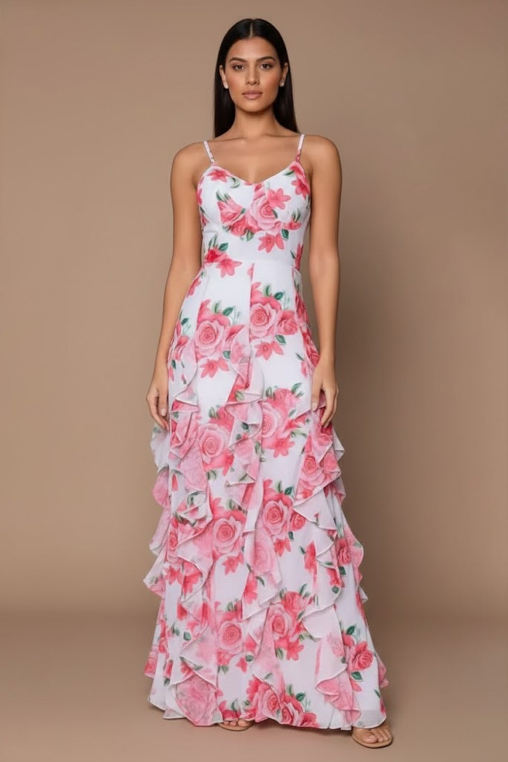 Rose Cascade Ruffle Maxi Dress - 104707