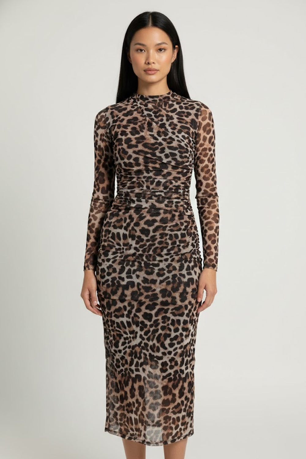 Leopard Printed Mesh Midi Dress- 117256