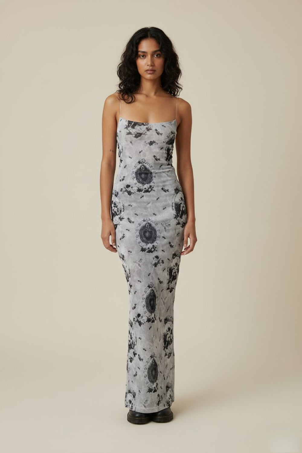 Ash Noir Abstract Slip Maxi Dress - 98288