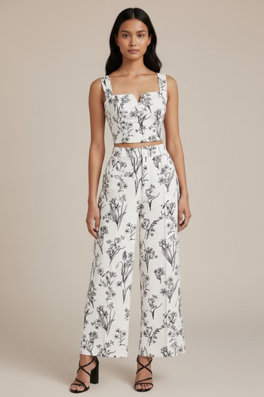 Set of 2 : - Floral Crop Top With Trouser- 124349