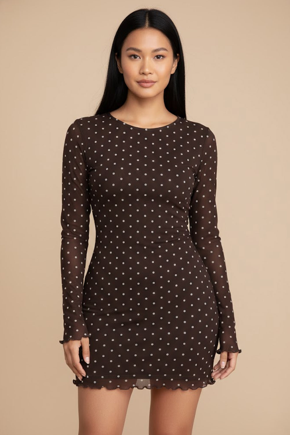 Polka Dot Mesh Bodycon Dress - 129151