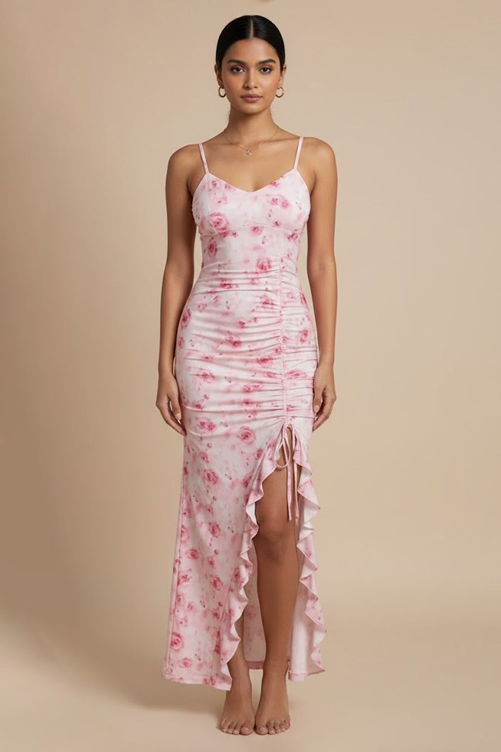 Blush Petal Ruched Maxi Dress - 103441