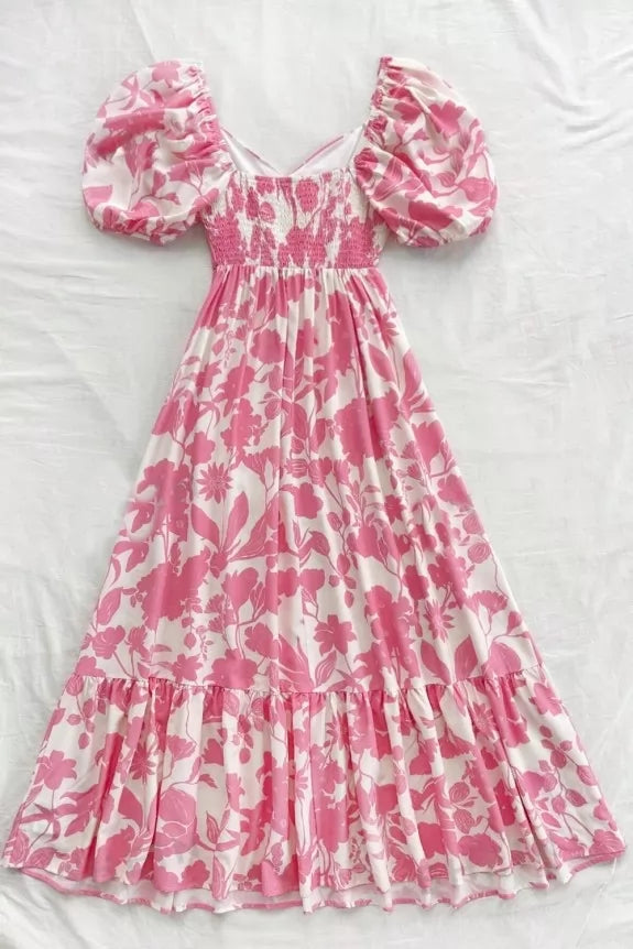 Floral Printed V-Neckline Maxi Dress 