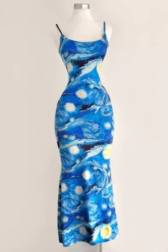 Gogh Starry Night Printed Long Dress