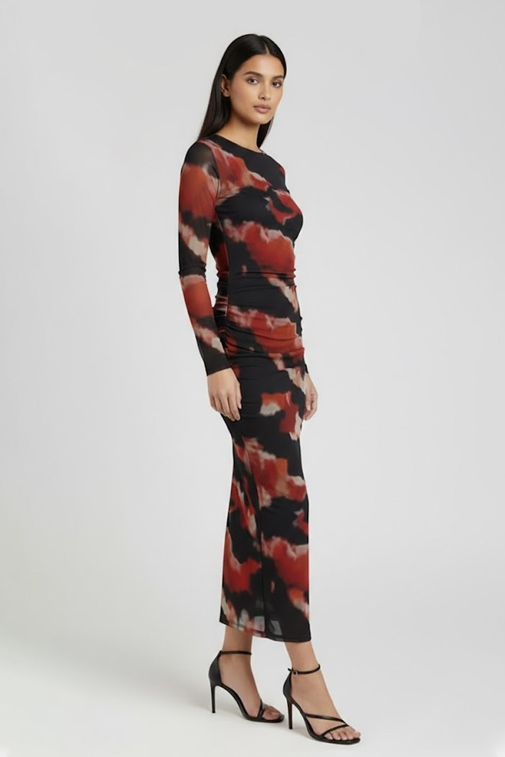 Crimson Cloud Mesh Bodycon Maxi Dress - 94915