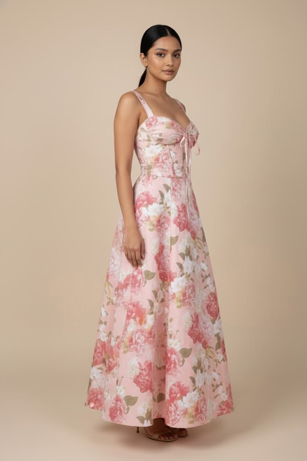 Floral Printed Sweetheart Neck Maxi Dress- 117027
