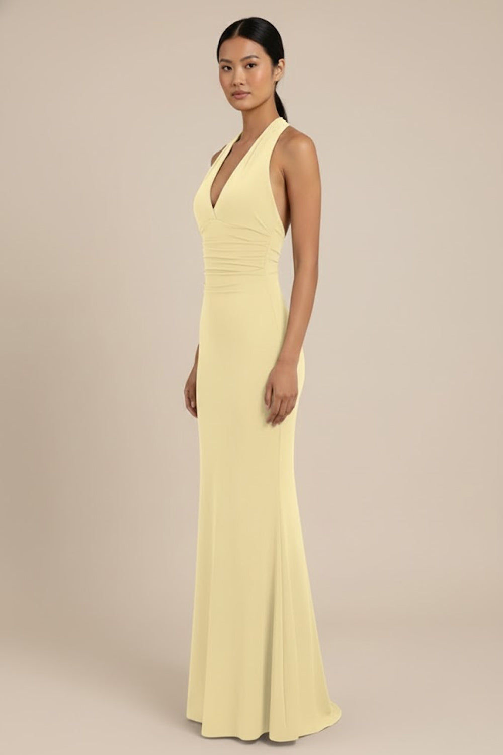 Halter Neck Ruched Maxi Dress - 125763