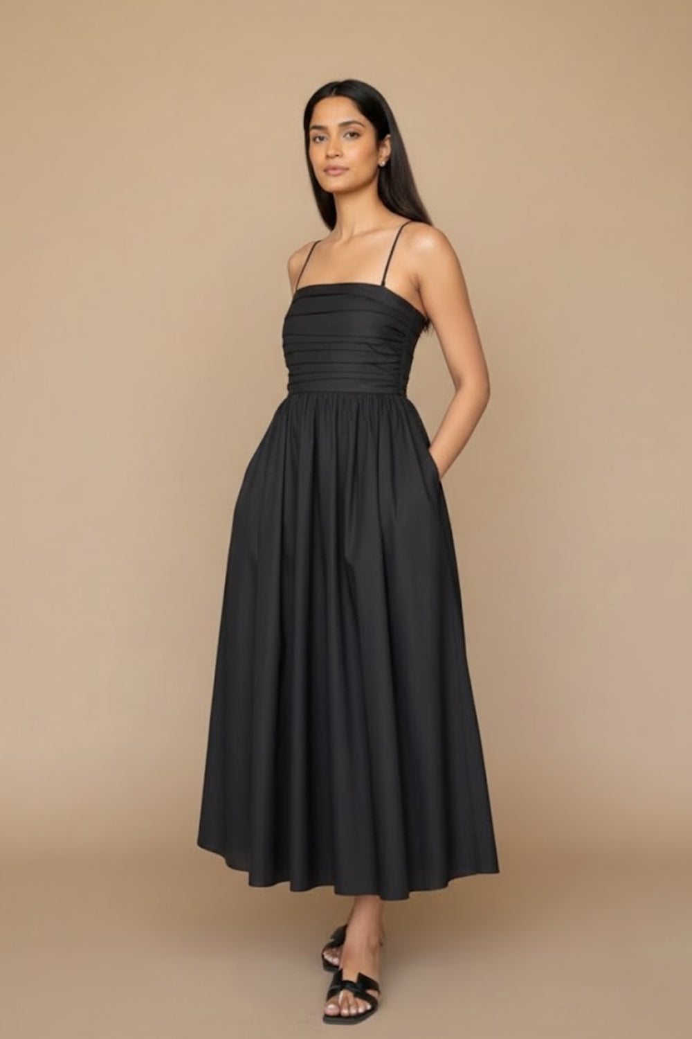 Midnight Muse Ruched Bodice Midi Dress- 96431