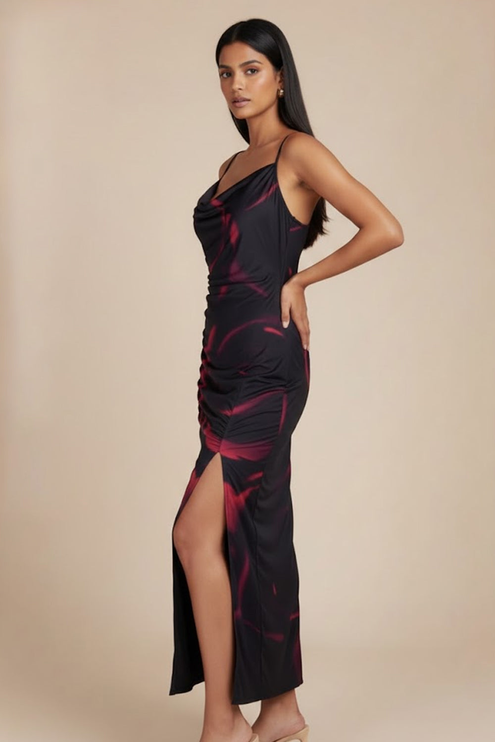 Midnight Rose Ruched Maxi Dress- 101282