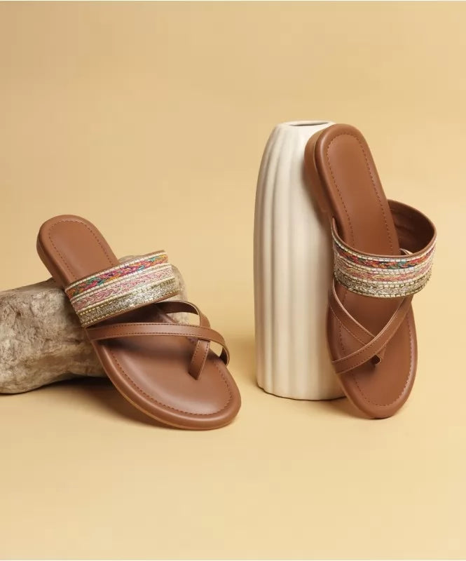 Multi-Colored Braided Strap Flats