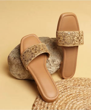 Gold Embroidered Ethnic Flat
