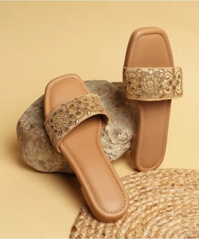 Gold Embroidered Ethnic Flat