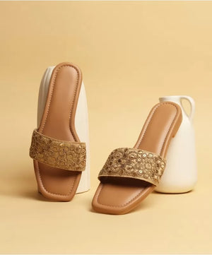 Gold Embroidered Ethnic Flat