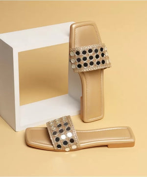 Mirror Work Square Toe Flats