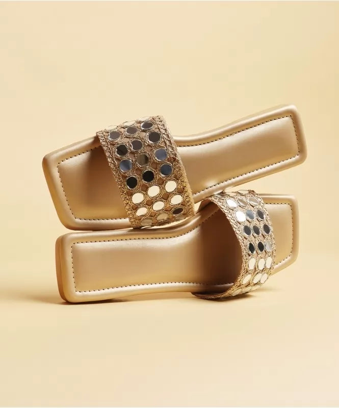 Mirror Work Square Toe Flats